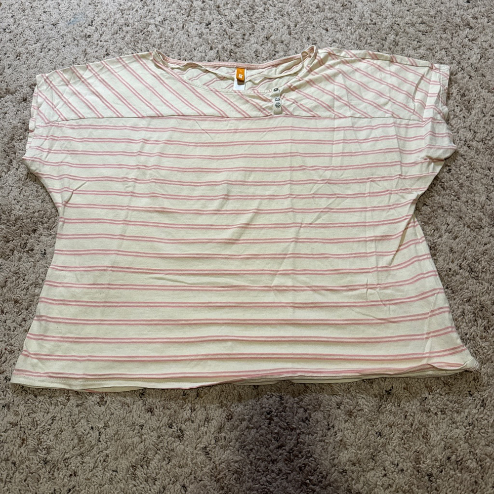 Women's Lucy Short Sleeve Tee XL Beige Pink Striped